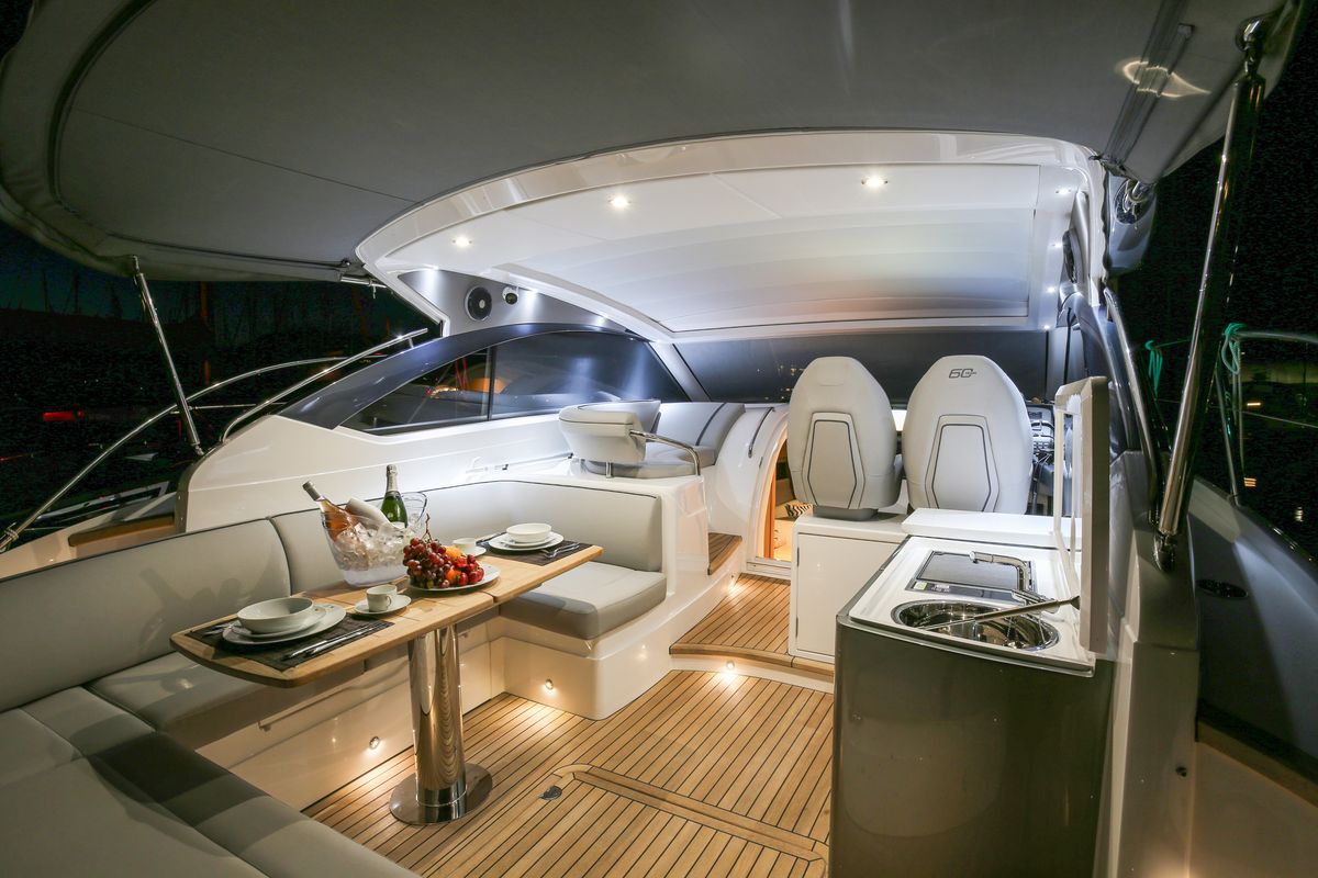 Deck of IMA, a Princess Yachts Princess V 40 motorboat at Gouvia, Greece