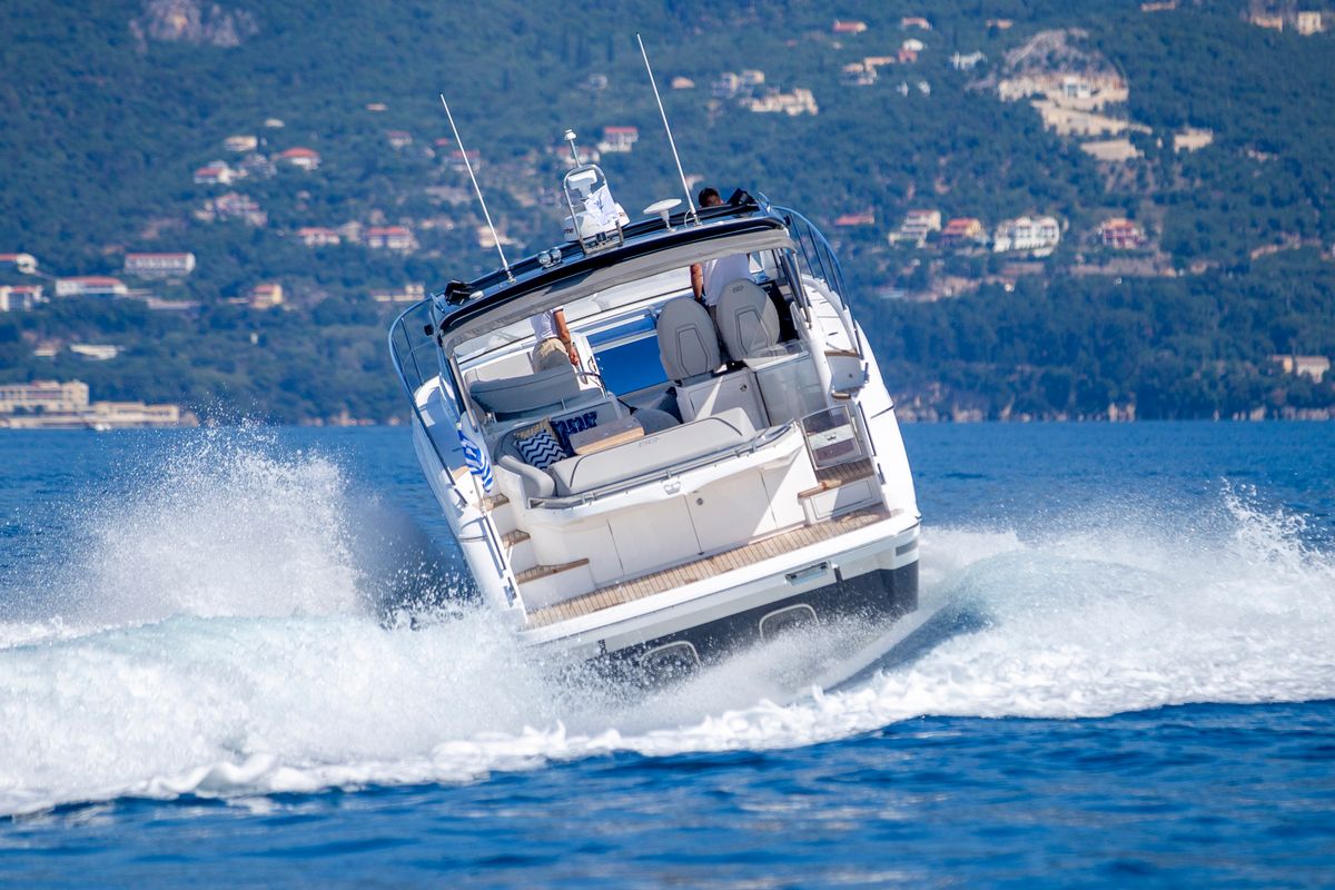 Exterior view of IMA, a Princess Yachts Princess V 40 motorboat at Gouvia, Greece
