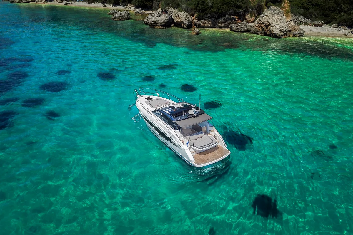 Exterior view of IMA, a Princess Yachts Princess V 40 motorboat at Gouvia, Greece
