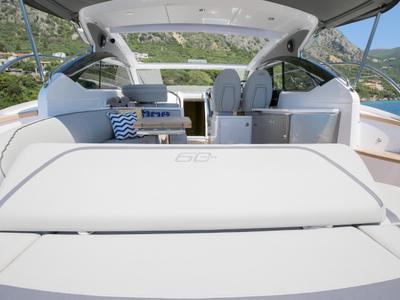 Deck of IMA, a Princess Yachts Princess V 40 motorboat at Gouvia, Greece