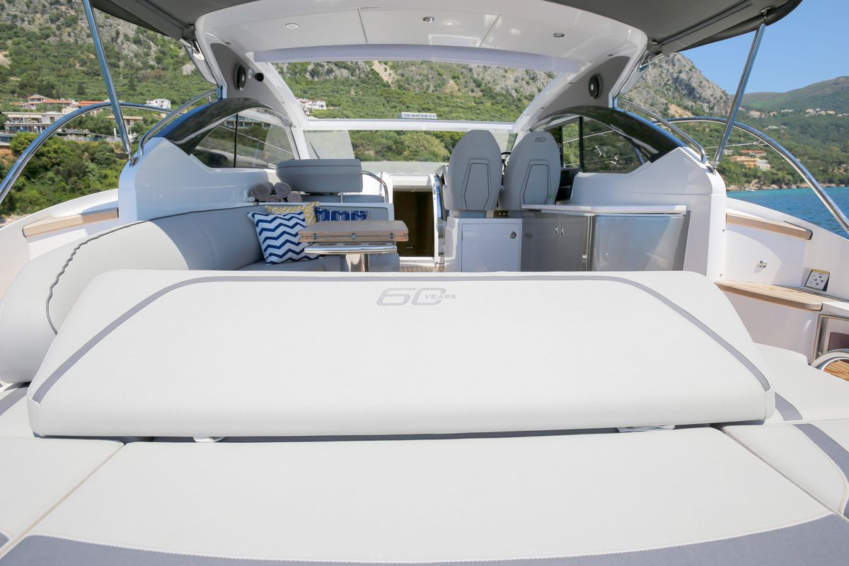 Deck of IMA, a Princess Yachts Princess V 40 motorboat at Gouvia, Greece