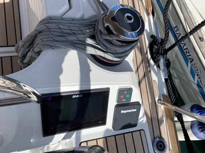 Cockpit of Alboran Pacharan (Majorca), a Jeanneau Sun Odyssey 519 sailboat at es Jonquet, Spain
