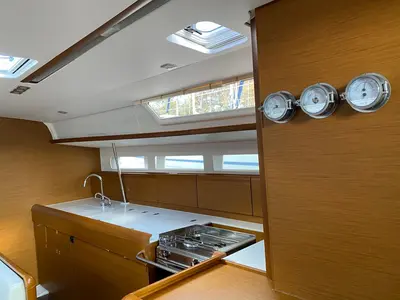 Galley of Alboran Pacharan (Majorca), a Jeanneau Sun Odyssey 519 sailboat at es Jonquet, Spain