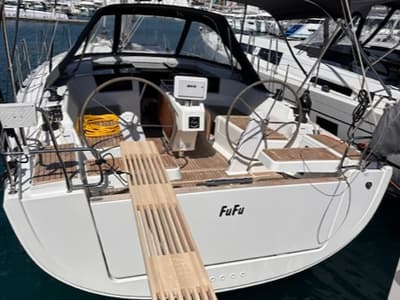 Cockpit of FuFu, a Hanse Yachts Hanse 388 sailboat at Seget Donji, Croatia