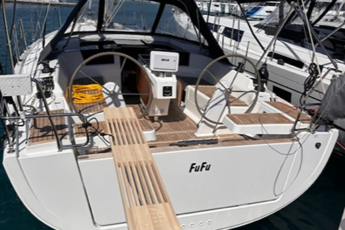 Cockpit of FuFu, a Hanse Yachts Hanse 388 sailboat at Seget Donji, Croatia