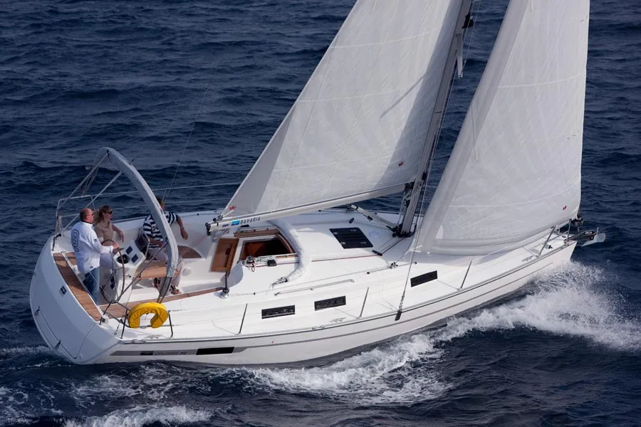Exterior view of Linnea, a Bavaria Cruiser 32 sailboat at Fisksätra, Sweden