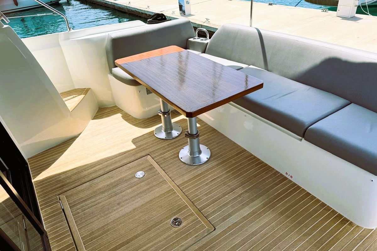 Deck of Majabell II, a Jeanneau Prestige 420S yacht at Grad Trogir, Croatia
