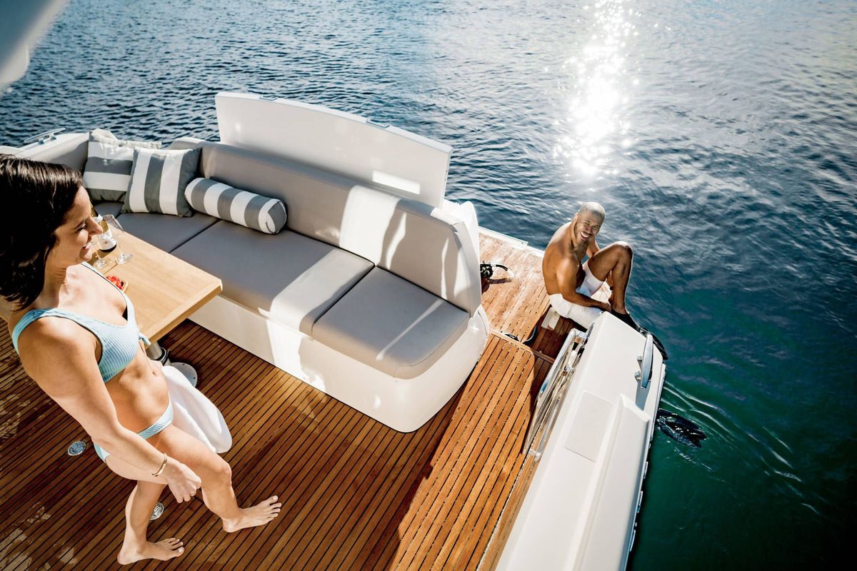 Deck of Majabell II, a Jeanneau Prestige 420S yacht at Grad Trogir, Croatia