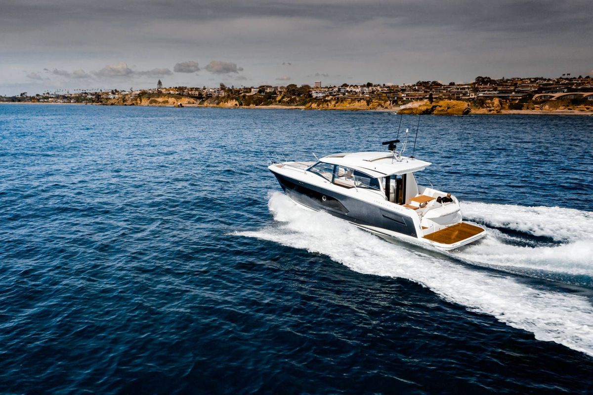 Exterior view of Majabell II, a Jeanneau Prestige 420S yacht at Grad Trogir, Croatia