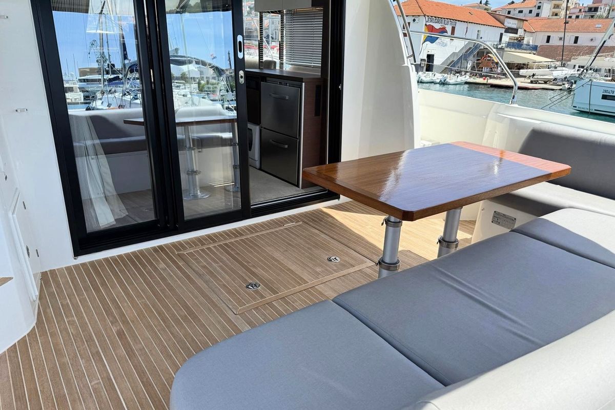 Deck of Majabell II, a Jeanneau Prestige 420S yacht at Grad Trogir, Croatia