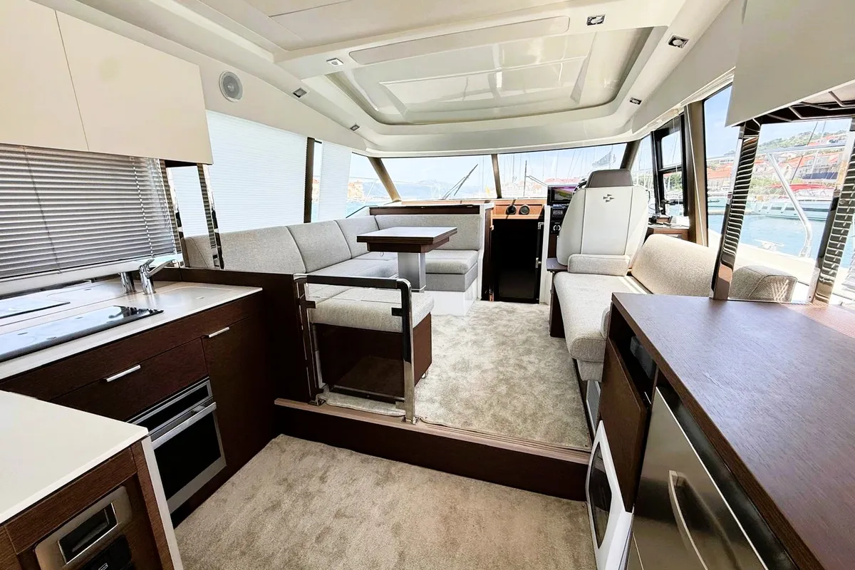 Salon of Majabell II, a Jeanneau Prestige 420S yacht at Grad Trogir, Croatia