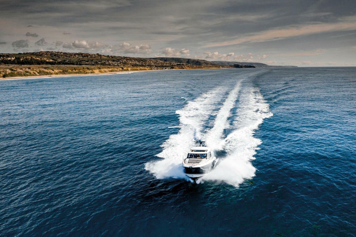 Exterior view of Majabell II, a Jeanneau Prestige 420S yacht at Grad Trogir, Croatia
