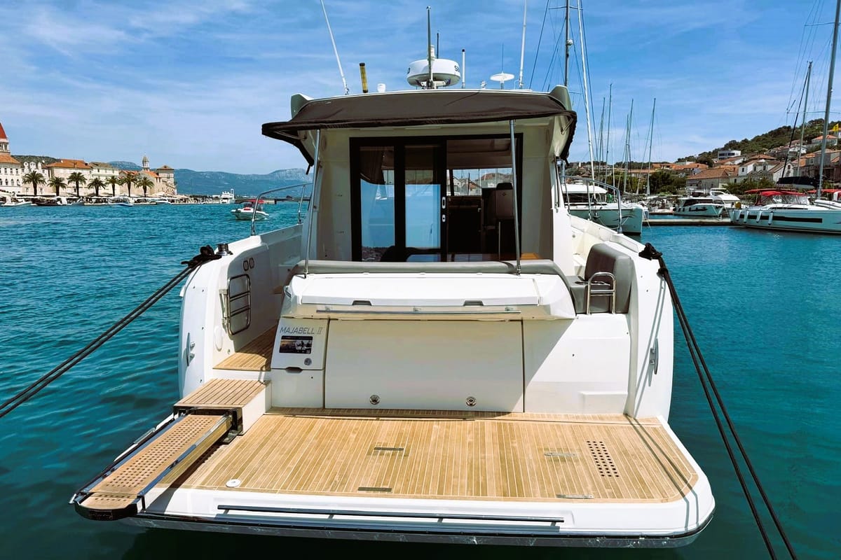 Deck of Majabell II, a Jeanneau Prestige 420S yacht at Grad Trogir, Croatia