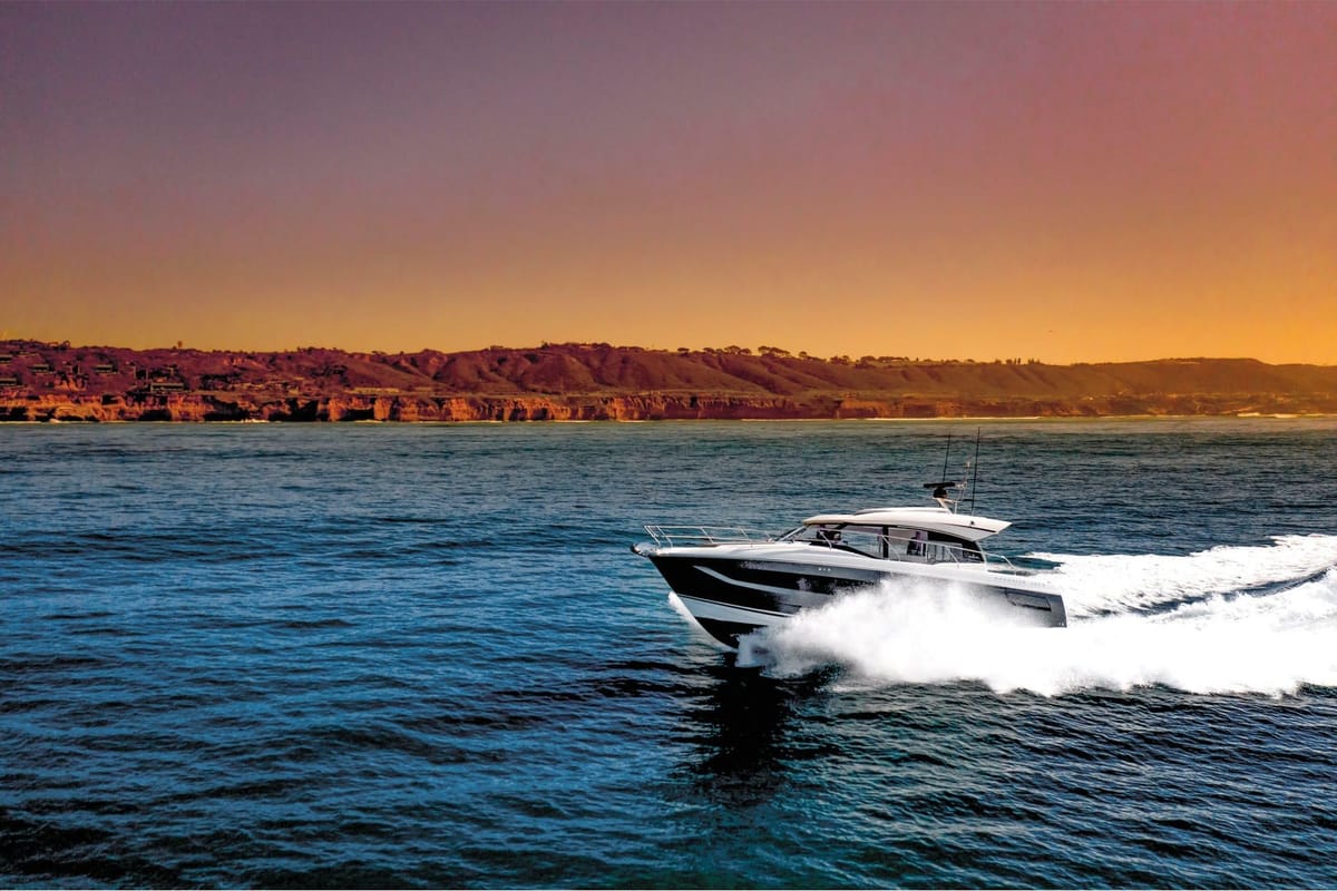 Exterior view of Majabell II, a Jeanneau Prestige 420S yacht at Grad Trogir, Croatia