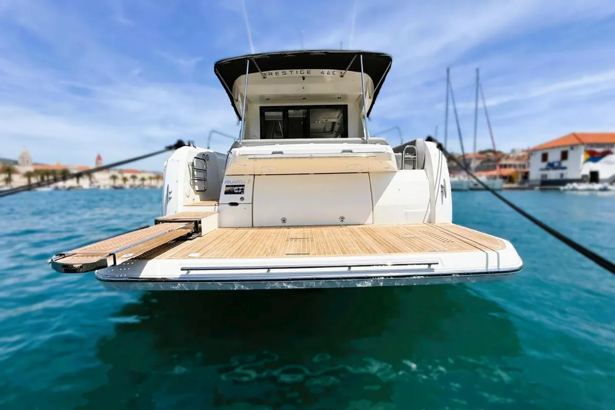 Deck of Majabell II, a Jeanneau Prestige 420S yacht at Grad Trogir, Croatia
