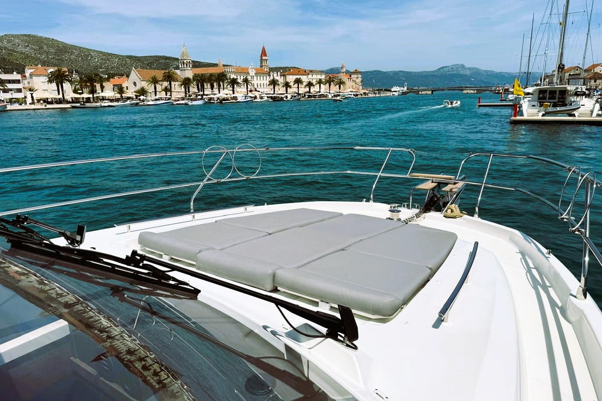 Deck of Majabell II, a Jeanneau Prestige 420S yacht at Grad Trogir, Croatia