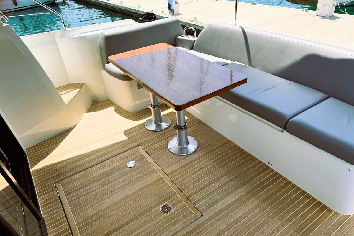 Deck of Majabell II, a Jeanneau Prestige 420S yacht at Grad Trogir, Croatia