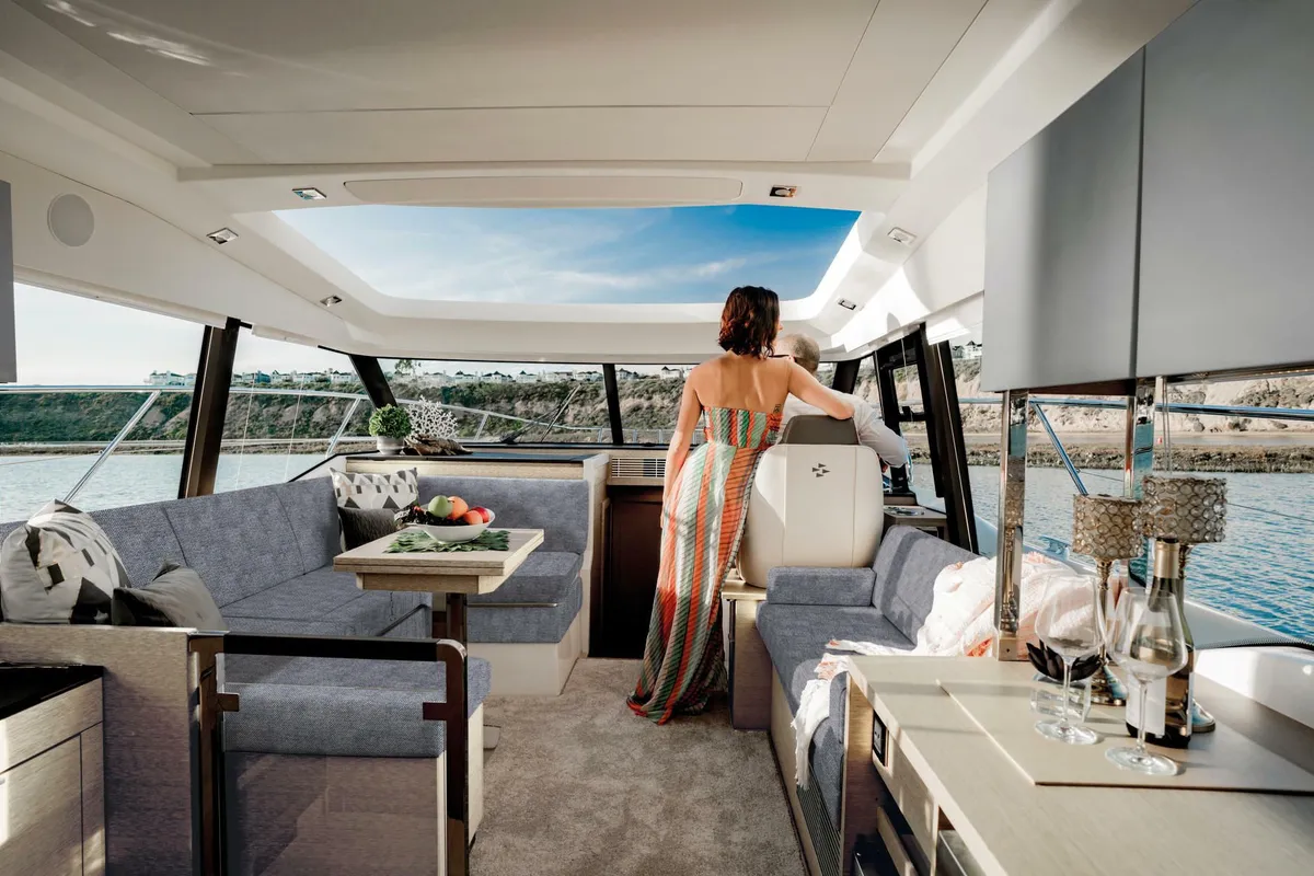 Salon of Majabell II, a Jeanneau Prestige 420S yacht at Grad Trogir, Croatia