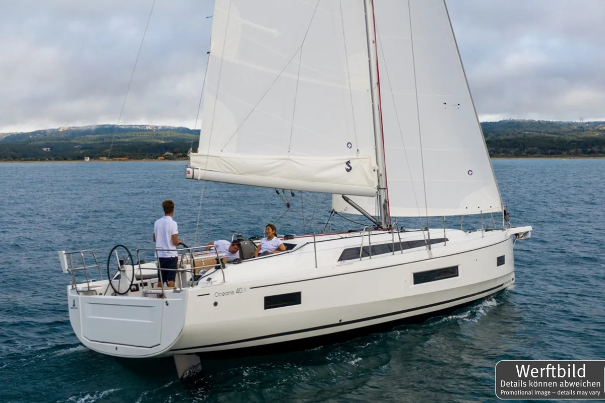 Exterior view of Finja, a Beneteau Oceanis 40.1 sailboat at Općina Rogoznica, Croatia