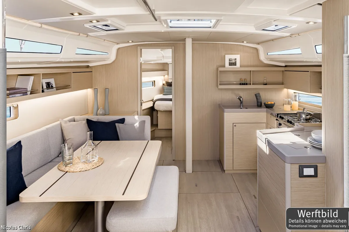 Salon of Finja, a Beneteau Oceanis 40.1 sailboat at Općina Rogoznica, Croatia
