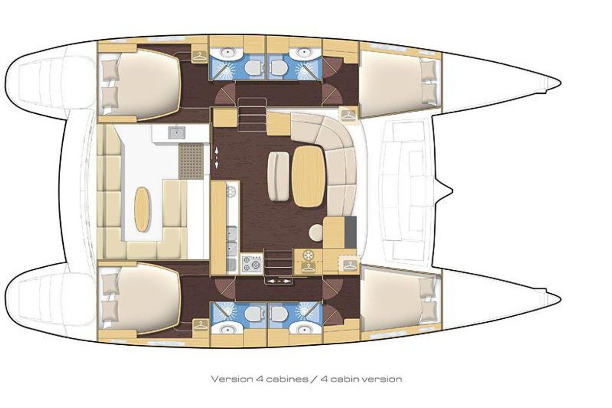 Floor plan of Marlin, a Lagoon 440 catamaran at Naples, Italy