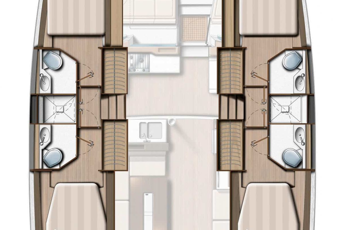 Floor plan of Julia, a Bali 4.2 catamaran at Lavreotiki Municipal Unit, Greece