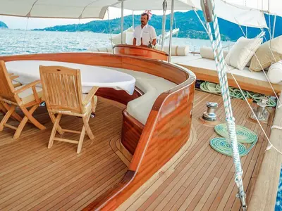 Cockpit of Wicked Felina, a Unknown Wicked Felina yacht at Bodrum, Turkey