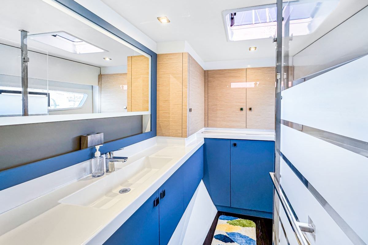 Head on Serenity Now, a Fountaine Pajot Astrea 42 Maestro catamaran at Road Town, British Virgin Islands