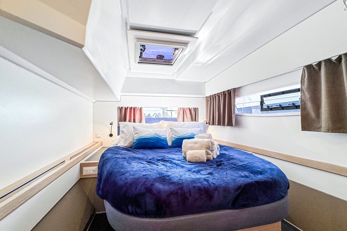 Cabin on Serenity Now, a Fountaine Pajot Astrea 42 Maestro catamaran at Road Town, British Virgin Islands