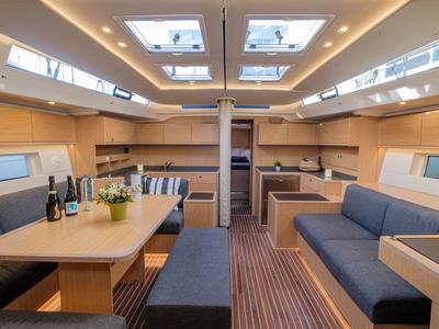 Galley of Ghost, a Bavaria C57 sailboat at Lavreotiki Municipal Unit, Greece