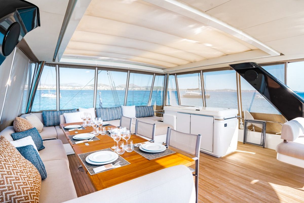 Salon of WHITE CAPS, a Lagoon Sixty 5 catamaran at Municipal Unit of Nea Peramos, Greece