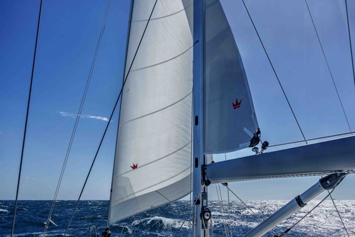 Deck of Ostwind II, a Bavaria C42 sailboat at Cala Egos, Spain