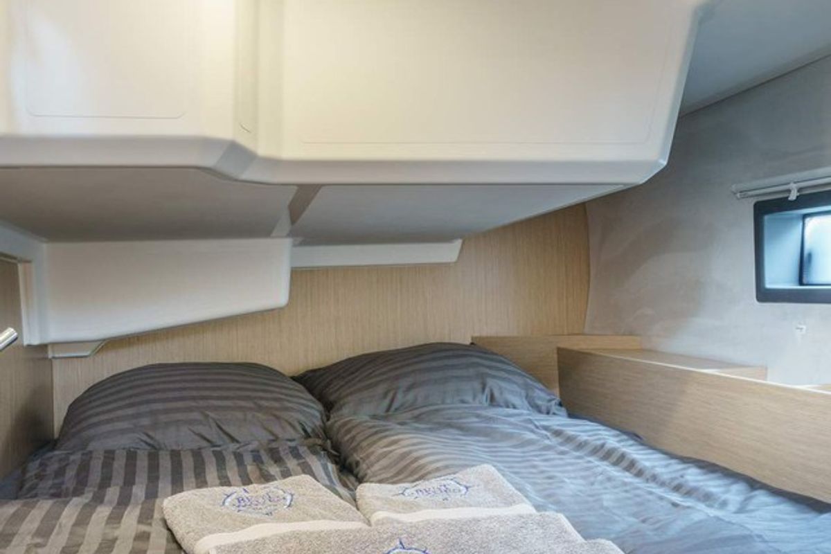 Cabin on Ostwind II, a Bavaria C42 sailboat at Cala Egos, Spain
