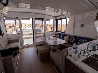 Salon of Zaz, a Bali 4.2 catamaran at Hyères, France