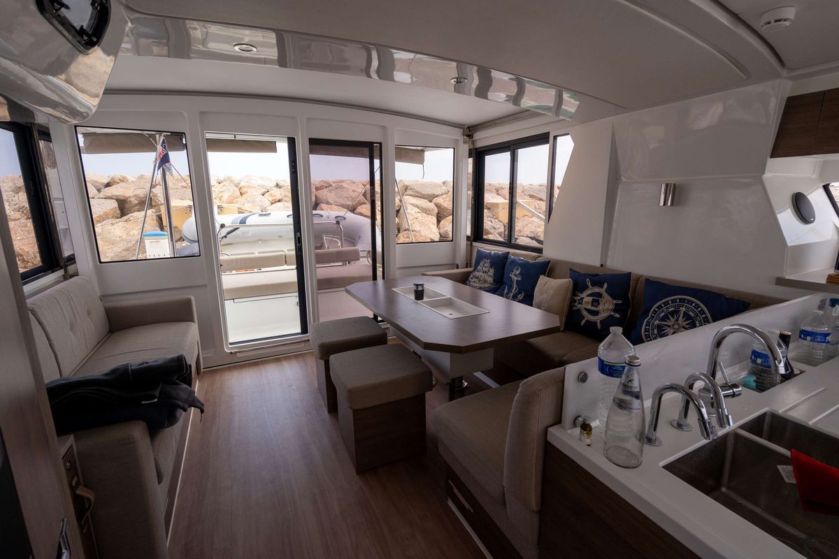 Salon of Zaz, a Bali 4.2 catamaran at Hyères, France