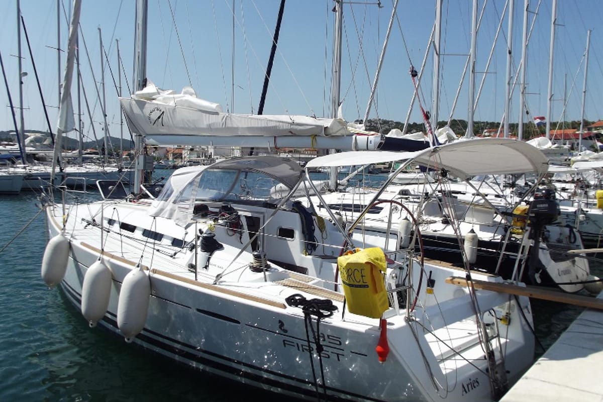 Exterior view of Aquarius, a Beneteau First 35 sailboat at Jezera, Croatia