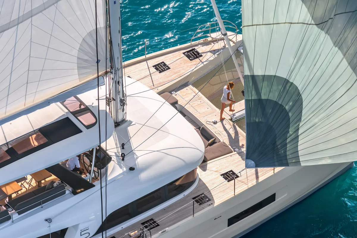 Exterior view of SAILUXE - La Controra, a Lagoon Sixty 5 catamaran at Olbia, Italy