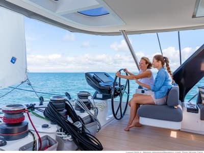 Cockpit of SAILUXE - La Controra, a Lagoon Sixty 5 catamaran at Olbia, Italy