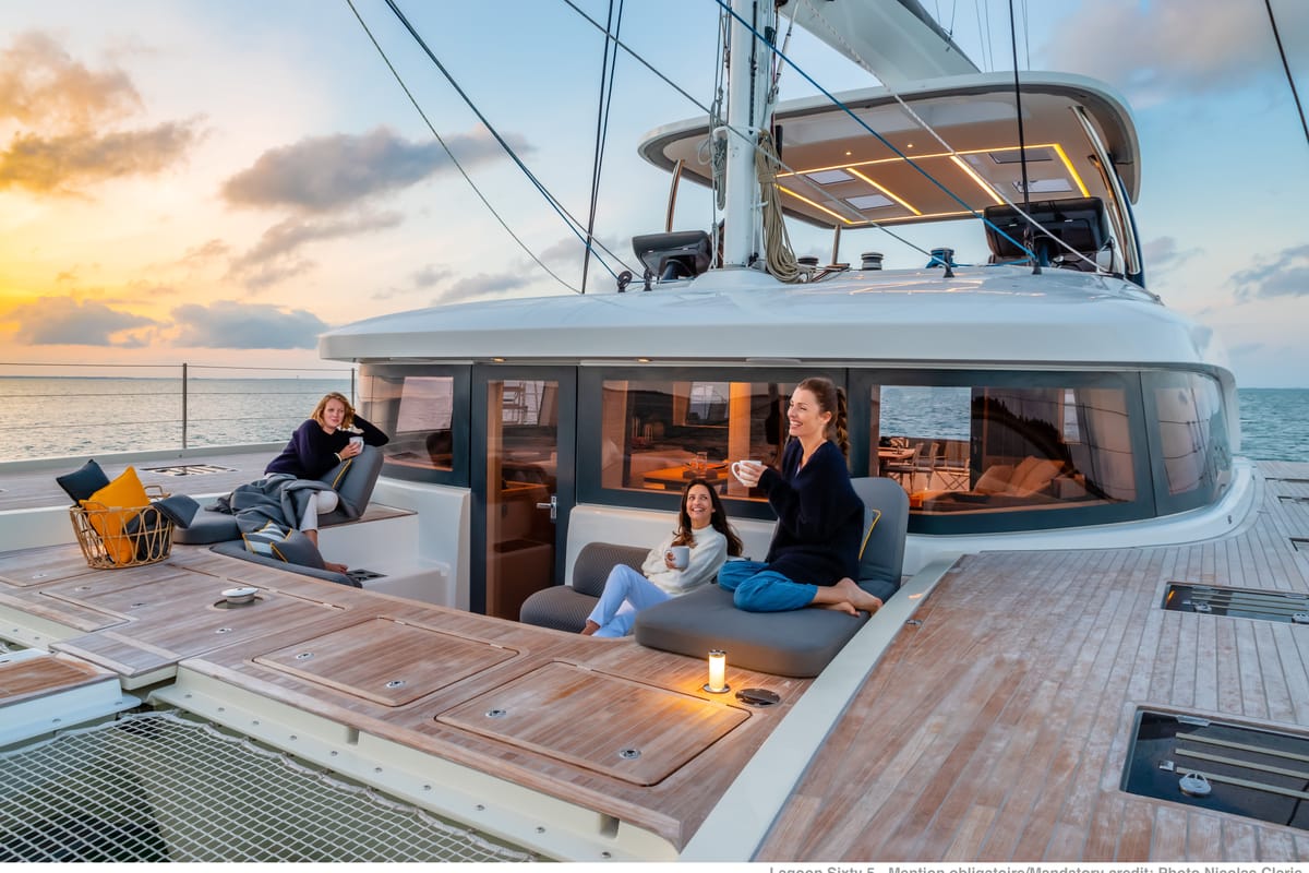 Deck of SAILUXE - La Controra, a Lagoon Sixty 5 catamaran at Olbia, Italy