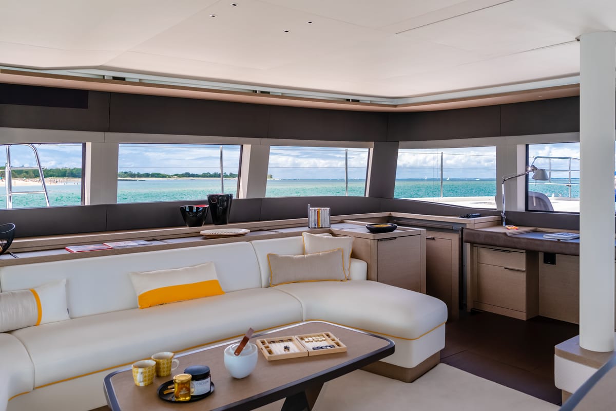Salon of SAILUXE - La Controra, a Lagoon Sixty 5 catamaran at Olbia, Italy