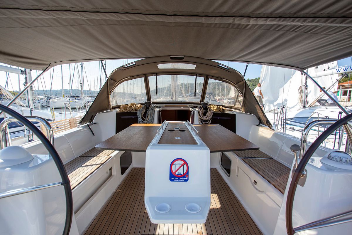 Deck of Mincipesa, a Dufour 460 GL sailboat at Grad Pula, Croatia