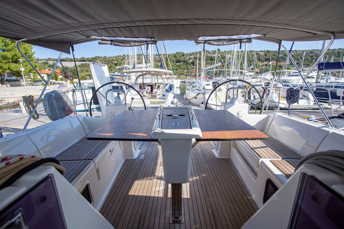 Deck of Mincipesa, a Dufour 460 GL sailboat at Grad Pula, Croatia
