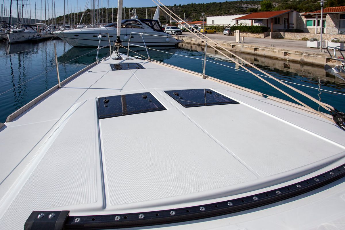 Deck of Mincipesa, a Dufour 460 GL sailboat at Grad Pula, Croatia