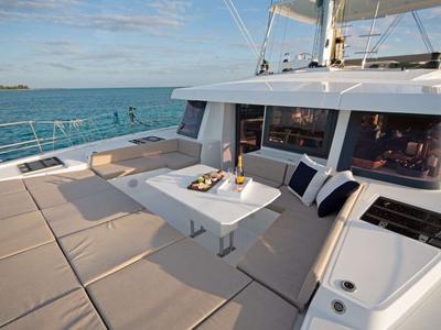 Deck of Magnificent, a Bali 4.8 catamaran at Belize City, Belize
