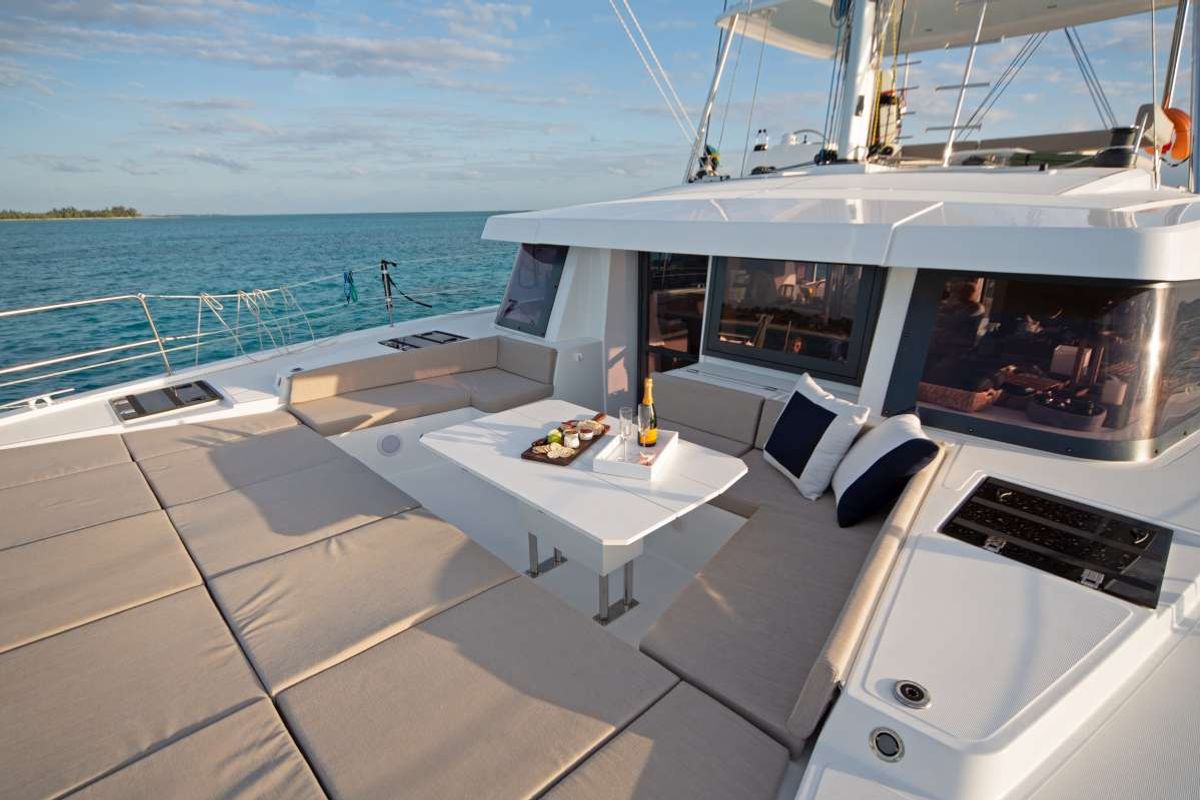 Deck of Magnificent, a Bali 4.8 catamaran at Belize City, Belize