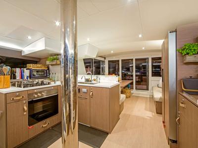 Galley of Magnificent, a Bali 4.8 catamaran at Belize City, Belize