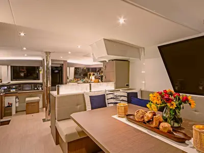 Salon of Magnificent, a Bali 4.8 catamaran at Belize City, Belize