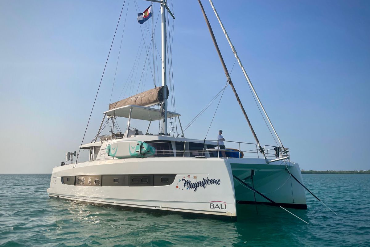 Exterior view of Magnificent, a Bali 4.8 catamaran at Belize City, Belize