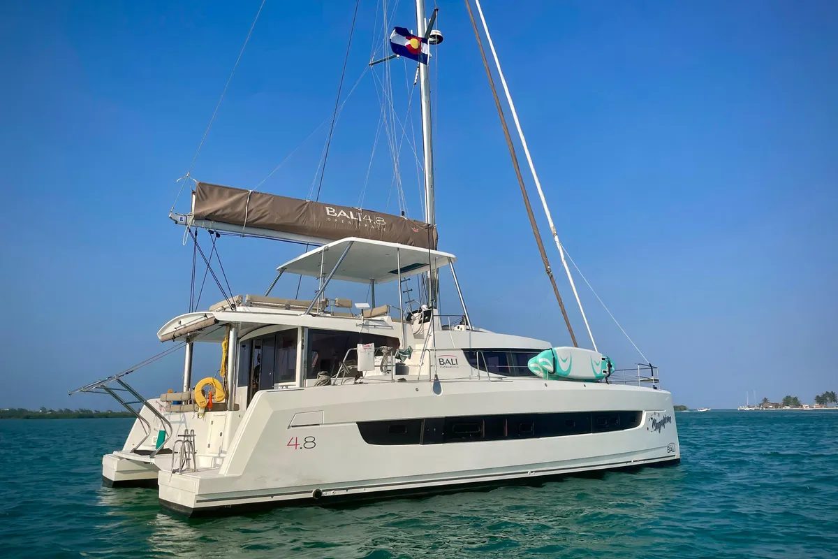 Exterior view of Magnificent, a Bali 4.8 catamaran at Belize City, Belize