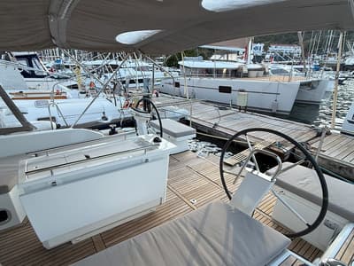 Cockpit of Athena 2, a Beneteau Oceanis 46.1 sailboat at Fethiye, Turkey